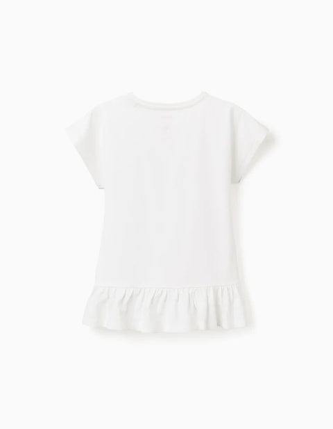 Cotton T-Shirt with Stitch and Angel Print for Girls, White