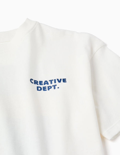 Cotton T-Shirt with Creativity Prints for Boys, White