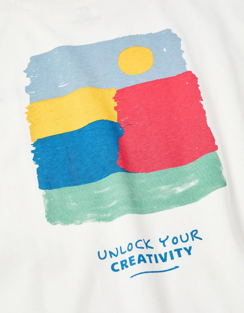 Cotton T-Shirt with Creativity Prints for Boys, White