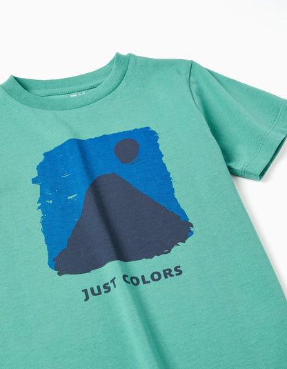 Cotton T-shirt with Just Colors print for boys, green