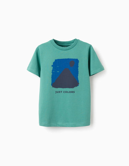 Cotton T-shirt with Just Colors print for boys, green