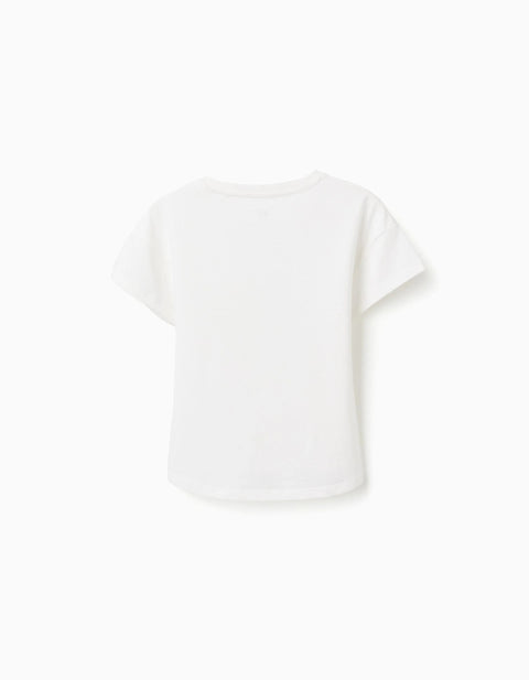 Cotton T-Shirt with Imagination Print for Girls, White