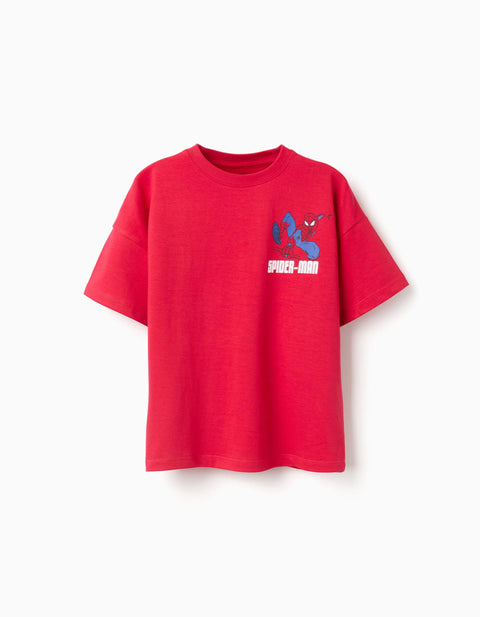 Cotton T-Shirt with Spider-Man Front and Back Prints for Boys, Red