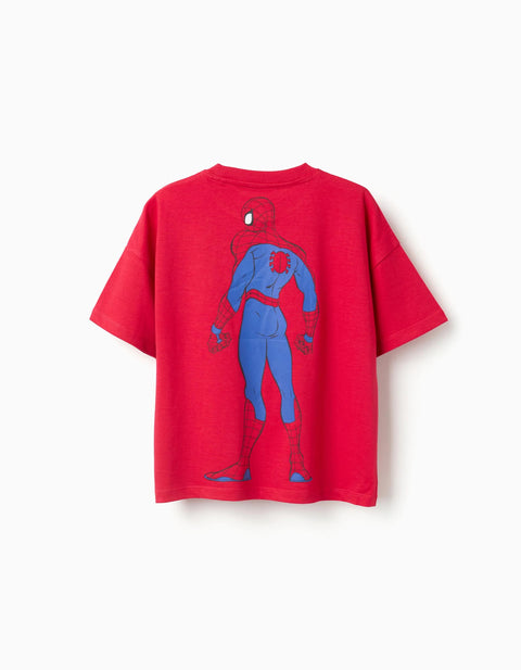 Cotton T-Shirt with Spider-Man Front and Back Prints for Boys, Red
