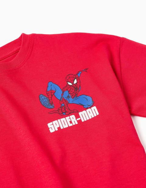 Cotton T-Shirt with Spider-Man Front and Back Prints for Boys, Red