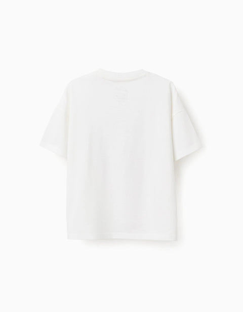 Cotton T-Shirt with Spider-Man Front Print for Boys, White