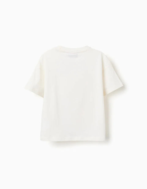 Cotton T-Shirt with Pikachu Front Print for Boys, White