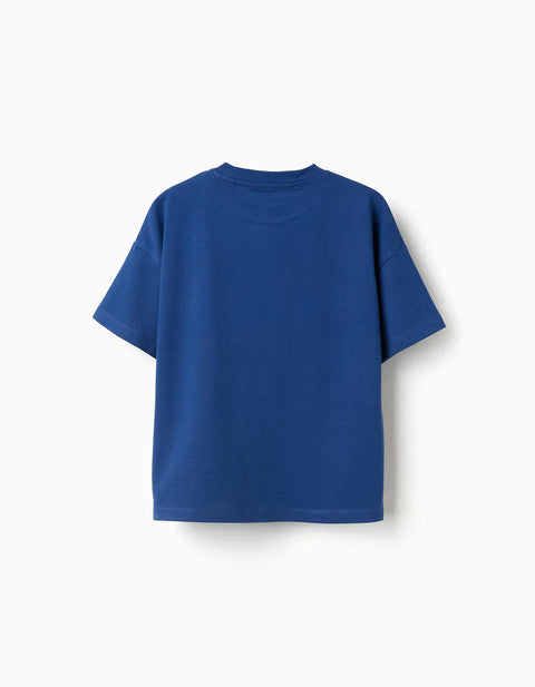 Cotton T-Shirt with Spider-Man Front Print for Boys, Blue