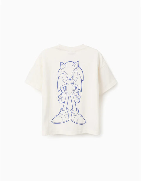 Cotton T-Shirt with Sonic & Friends Prints for Boys, White