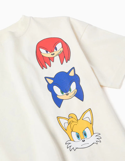 Cotton T-Shirt with Sonic & Friends Prints for Boys, White