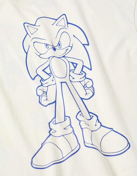 Cotton T-Shirt with Sonic & Friends Prints for Boys, White