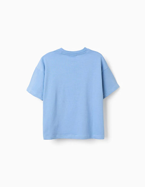 Cotton T-Shirt with Sonic Front Print for Boys, Blue