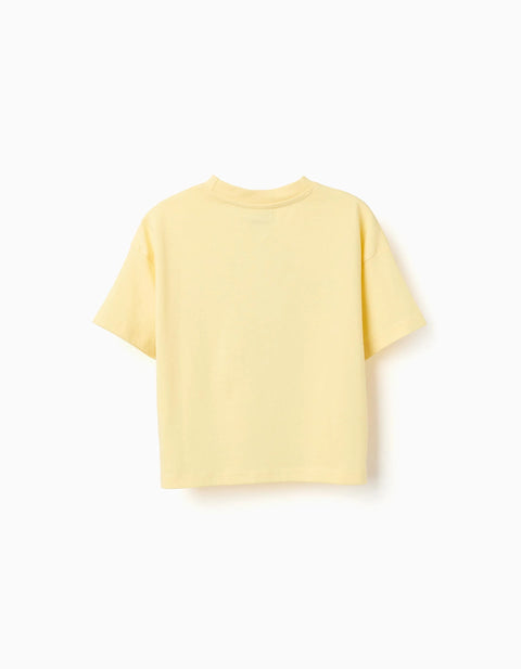 Cotton T-Shirt with Kuromi and Friends Print for Girls, Yellow