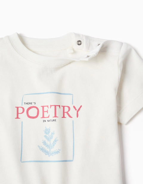Cotton T-Shirt with Print + Shorts for Baby Boys, White/Dark Blue