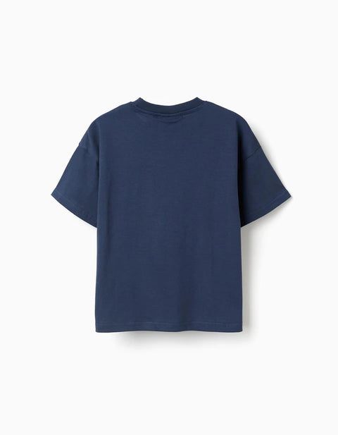 Cotton T-Shirt with Pikachu Front Print for Boys, Dark Blue