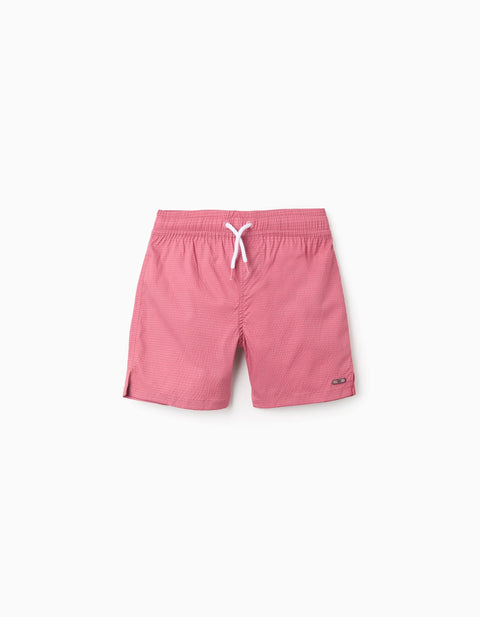Swim Shorts with Drawstring and Pocket for Boys, Dark Pink
