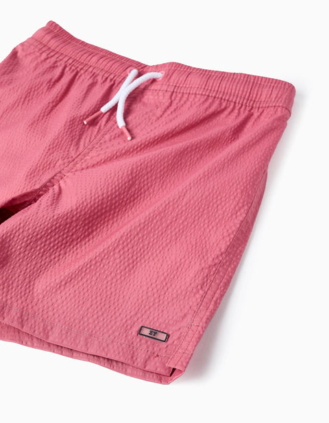 Swim Shorts with Drawstring and Pocket for Boys, Dark Pink