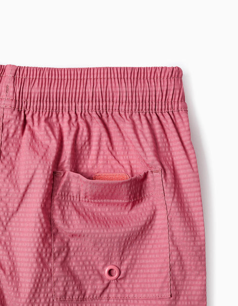 Swim Shorts with Drawstring and Pocket for Boys, Dark Pink