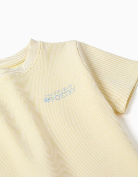 Ribbed T-Shirt with Poetry Print for Boys, Yellow