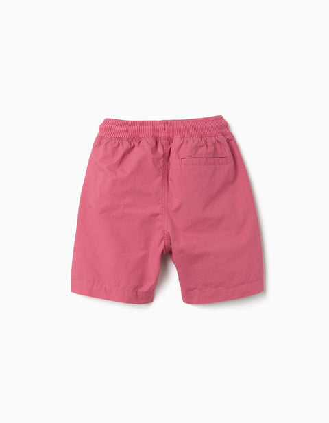 Midi Poplin Shorts with Drawstring and Pockets for Boys, Dark Pink