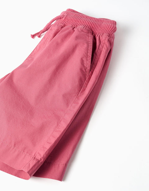 Midi Poplin Shorts with Drawstring and Pockets for Boys, Dark Pink