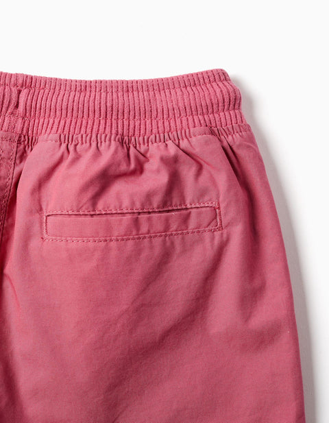 Midi Poplin Shorts with Drawstring and Pockets for Boys, Dark Pink