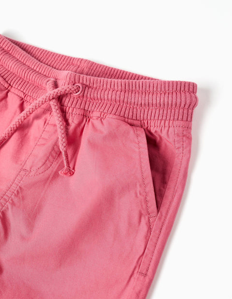 Midi Poplin Shorts with Drawstring and Pockets for Baby Boys, Dark Pink