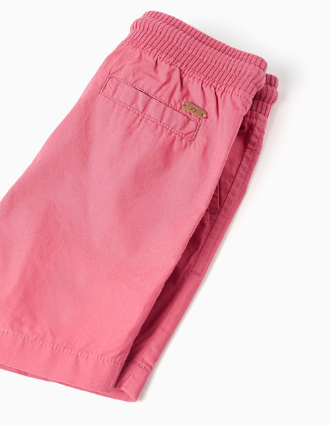 Midi Poplin Shorts with Drawstring and Pockets for Baby Boys, Dark Pink