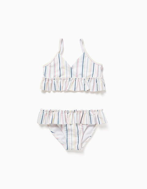 Bikini with Ethnic Stripes and Ruffles B&S for Girls, Multicolour