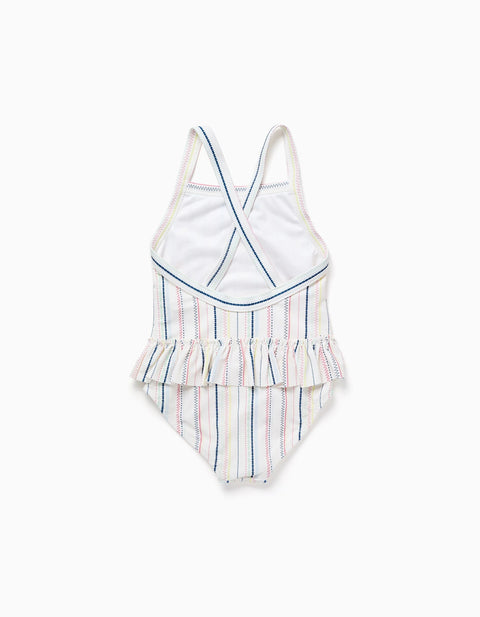 Swimsuit with Ethnic Stripes and Ruffles B&S for Baby Girls, Multicolour