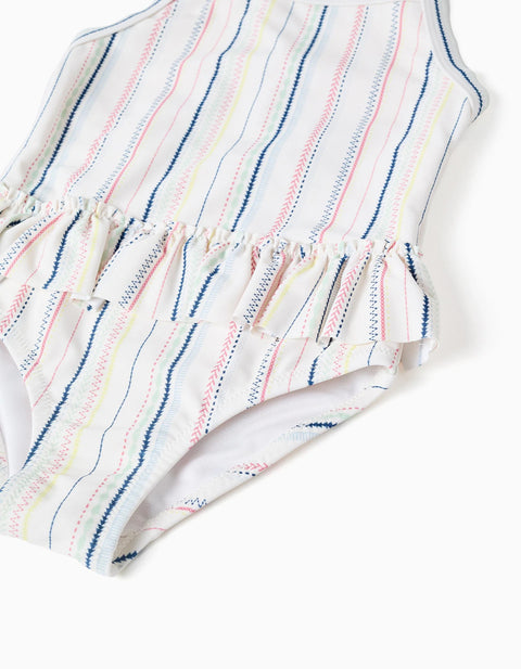 Swimsuit with Ethnic Stripes and Ruffles B&S for Baby Girls, Multicolour