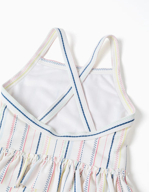 Swimsuit with Ethnic Stripes and Ruffles B&S for Baby Girls, Multicolour