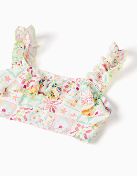 Bikini with Tile Pattern and Ruffles for Girls, Multicolour