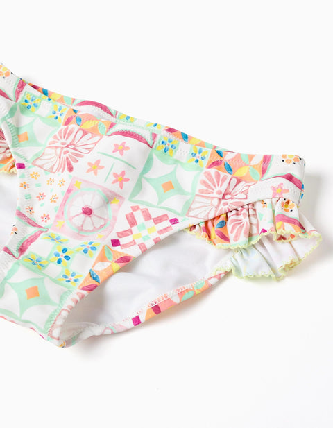 Bikini with Tile Pattern and Ruffles for Girls, Multicolour