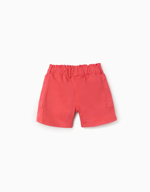 Twill Shorts with Cargo Pockets and Elastic Waistband for Girls, Coral