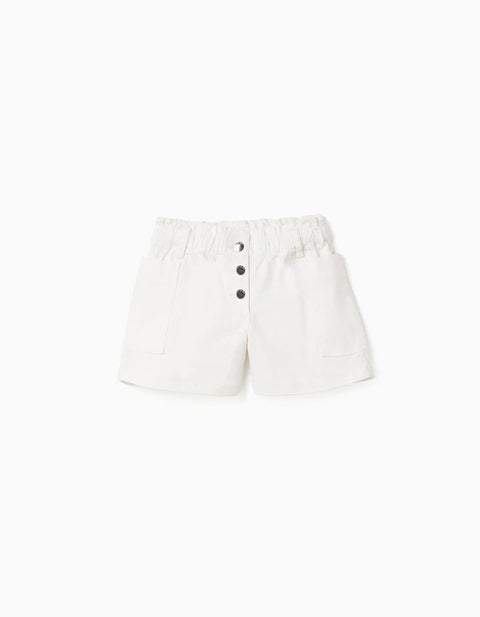 Twill Shorts with Cargo Pockets and Elastic Waistband for Girls, White