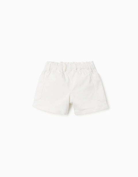 Twill Shorts with Cargo Pockets and Elastic Waistband for Girls, White
