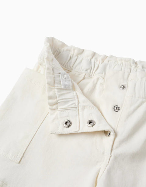 Twill Shorts with Cargo Pockets and Elastic Waistband for Girls, White