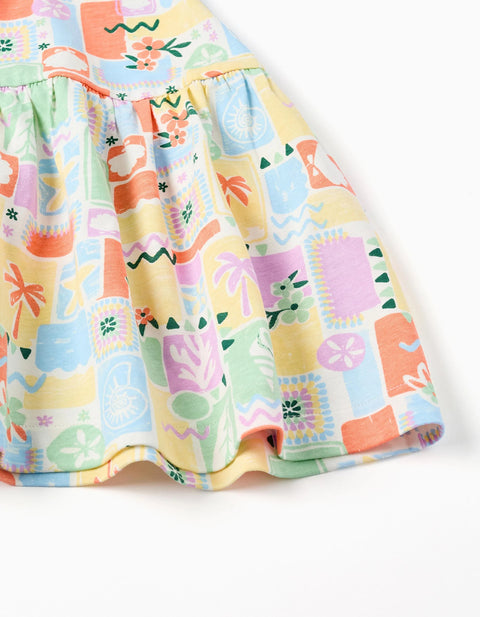 Sleeveless Cotton Dress with Colourful Print for Girls, Multicolour