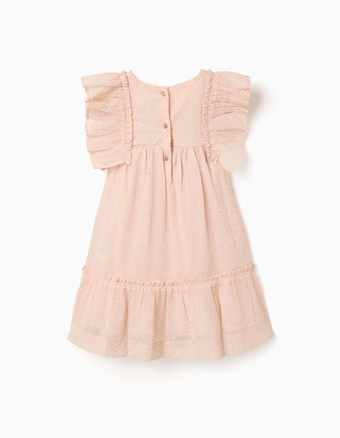 Crepe dress with ruffles and lurex for baby girls, light pink