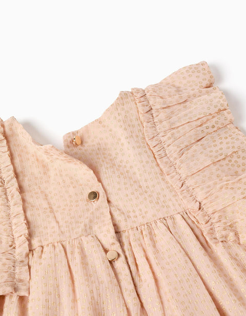 Crepe dress with ruffles and lurex for baby girls, light pink