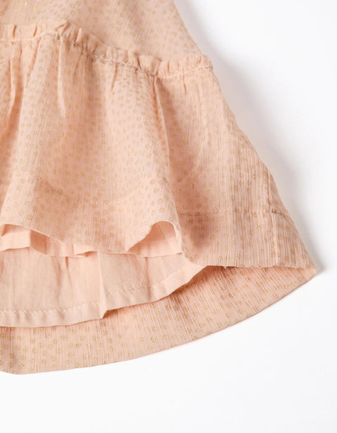 Crepe dress with ruffles and lurex for baby girls, light pink