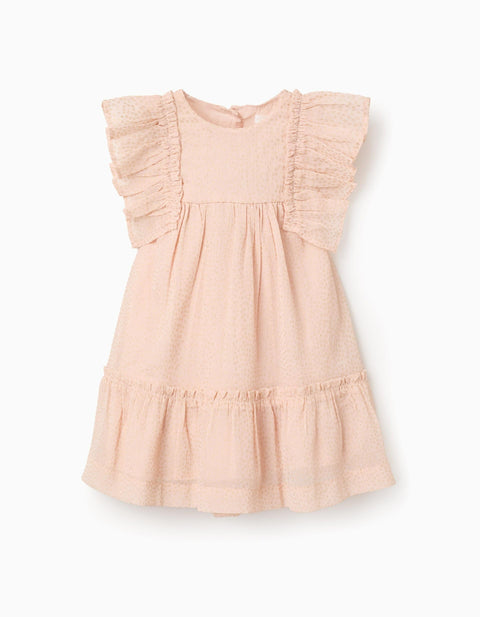 Crepe dress with ruffles and lurex for baby girls, light pink