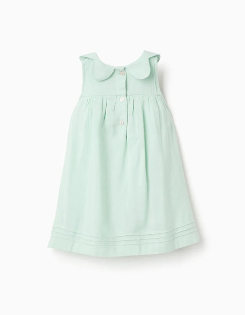 Sleeveless Dress in Cotton and Linen for Baby Girls, Light Green