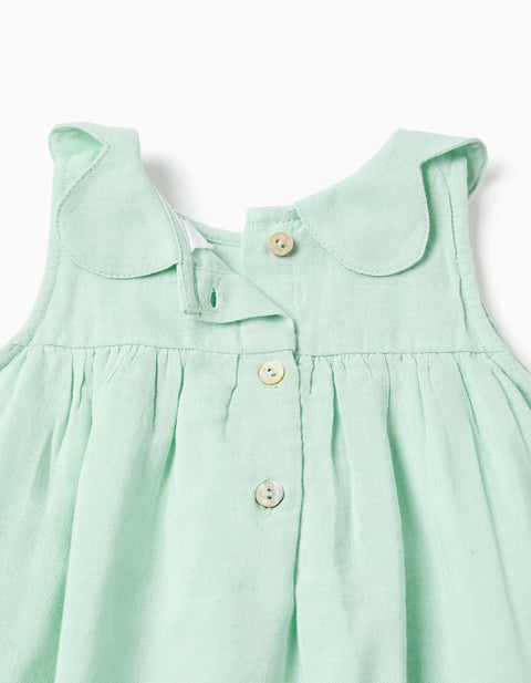 Sleeveless Dress in Cotton and Linen for Baby Girls, Light Green