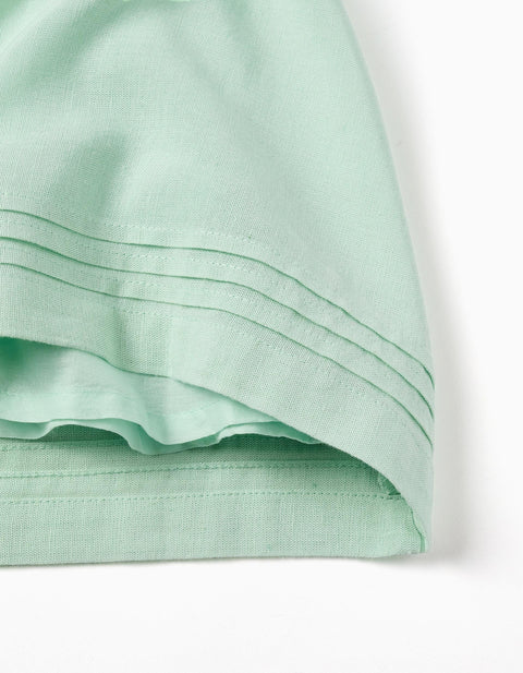 Sleeveless Dress in Cotton and Linen for Baby Girls, Light Green