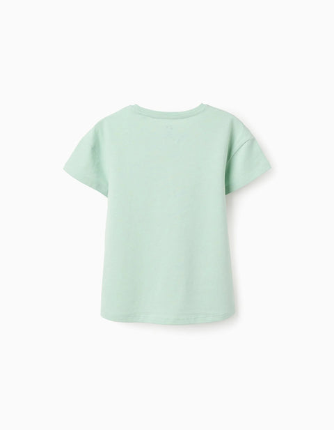 Cotton T-Shirt with Starfish Print for Girls, Light Green
