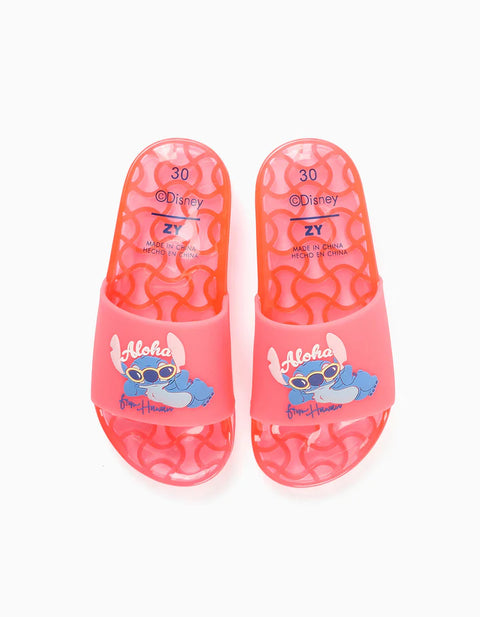 Slides with Stitch Print for Babies and Girls, Pink