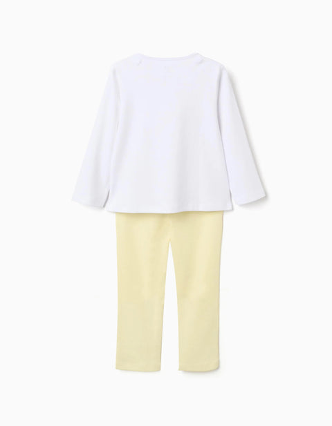 Long Sleeve Cotton Pyjamas with Removable Cape for Girls, White/Yellow