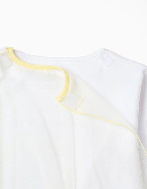 Long Sleeve Cotton Pyjamas with Removable Cape for Girls, White/Yellow